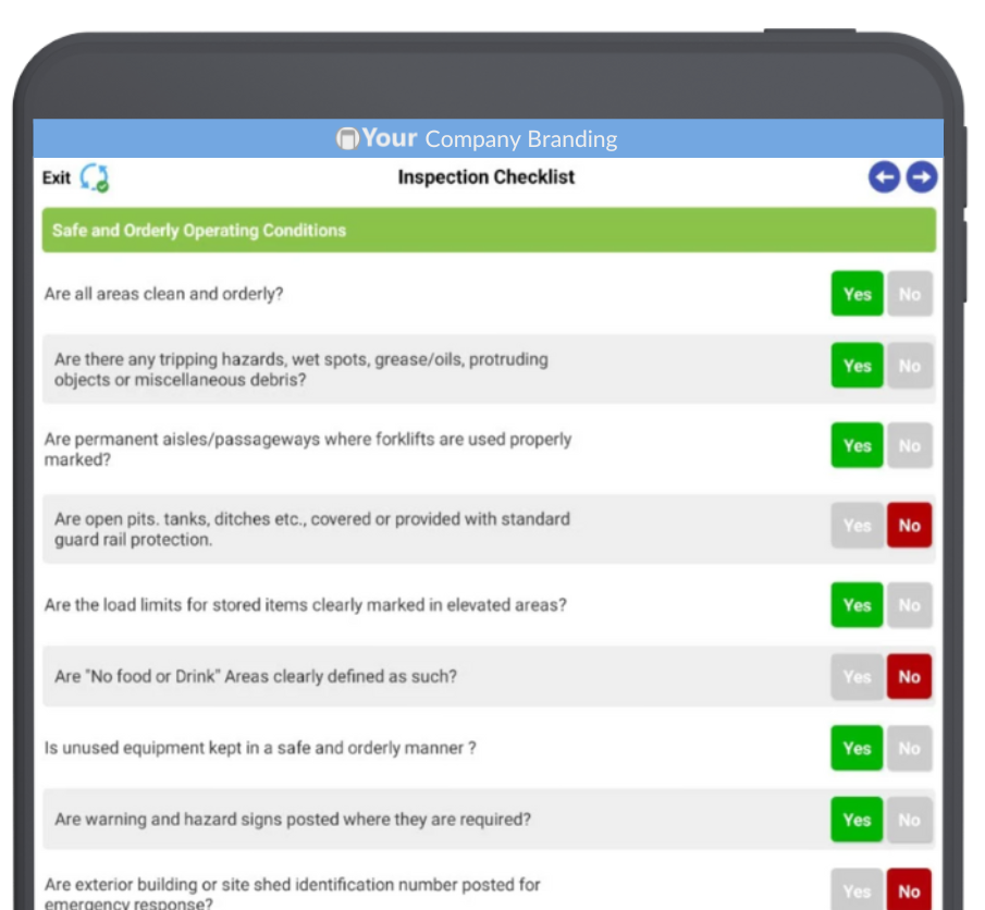 Screenshot Tablet of Inspection Checklist for Appenate Partners